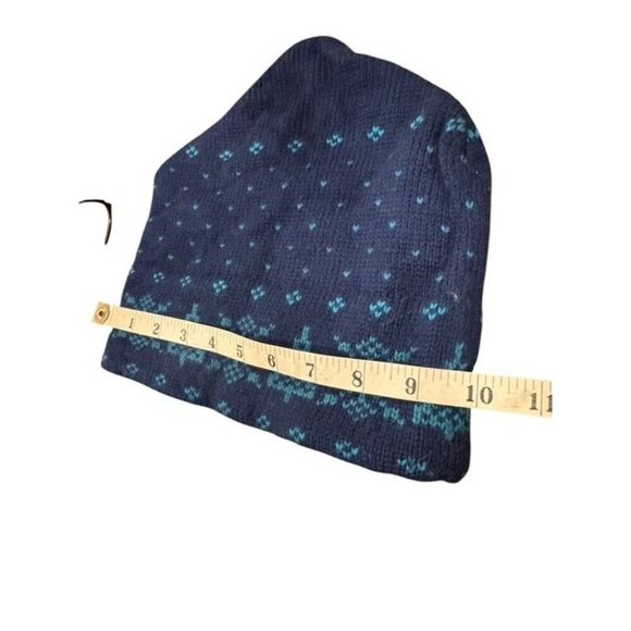 Knit Winter Hat Navy & Teal Geometric Snowflake Design Warm & Soft Unisex One Si - Picture 13 of 13